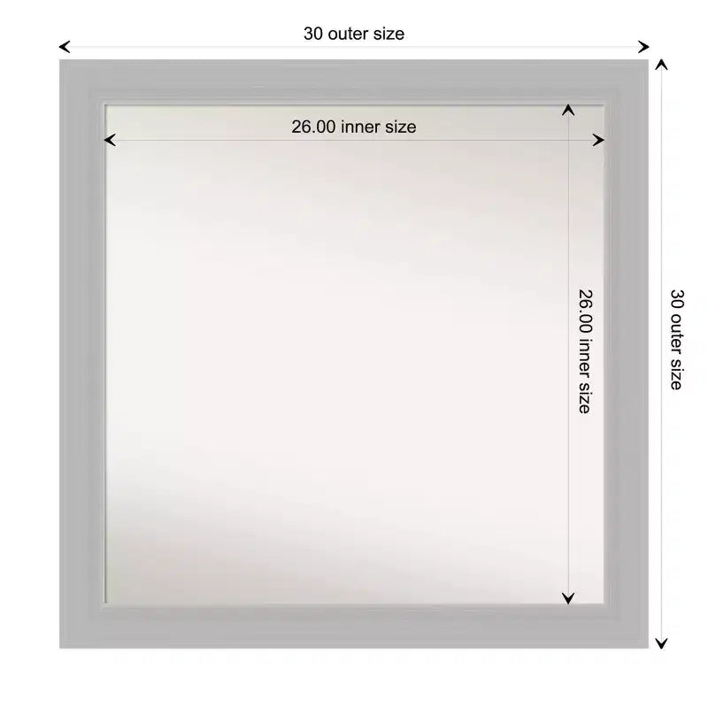 30"x30" Non-Beveled Brushed Sterling Silver Wood Bathroom Wall Mirror