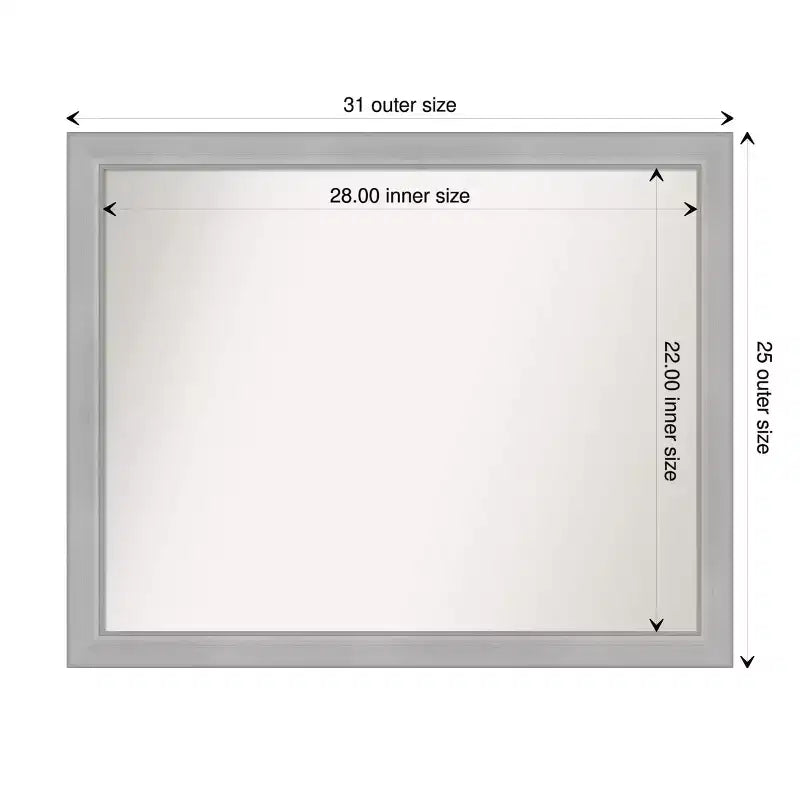 31"x25" Non-Beveled Brushed Nickel Narrow Bathroom Wall Mirror