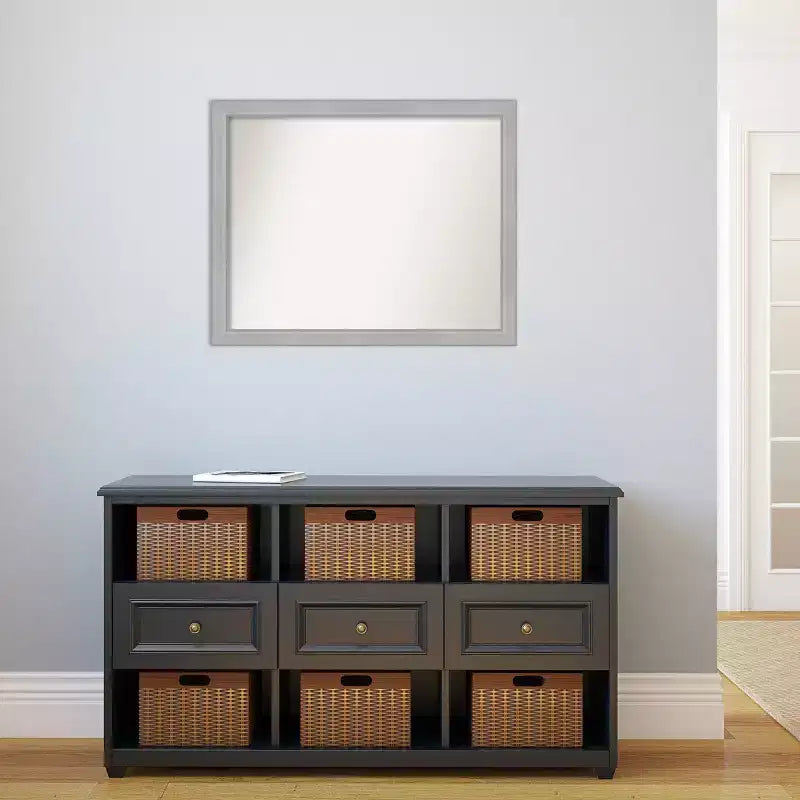 31"x25" Non-Beveled Brushed Nickel Narrow Bathroom Wall Mirror