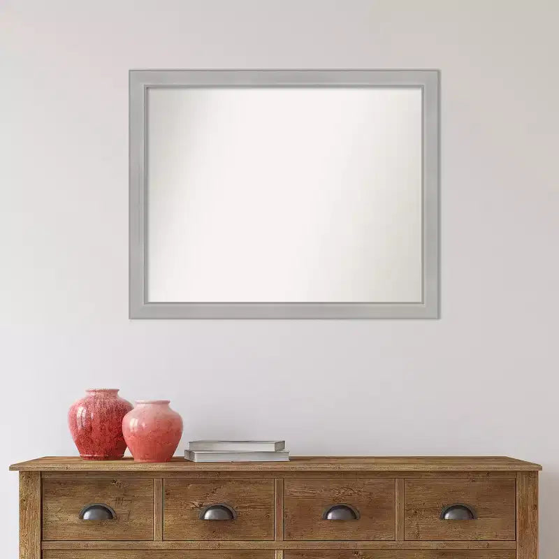 31"x25" Non-Beveled Brushed Nickel Narrow Bathroom Wall Mirror