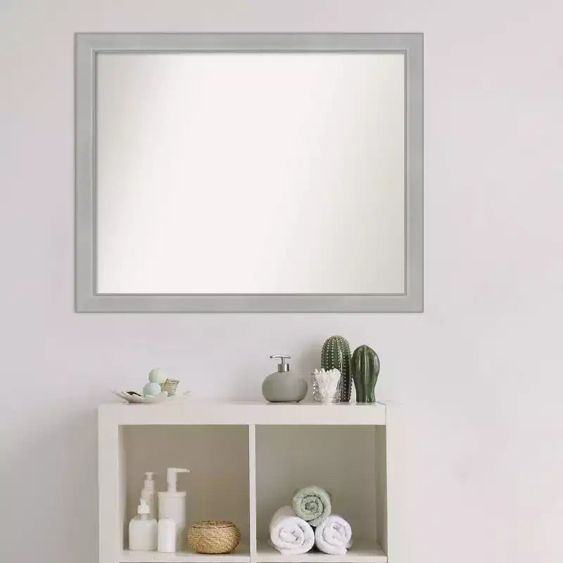31"x25" Non-Beveled Brushed Nickel Narrow Bathroom Wall Mirror