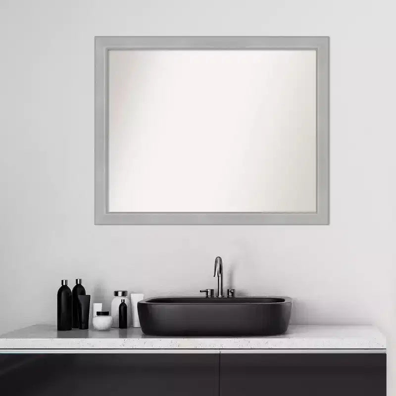 31"x25" Non-Beveled Brushed Nickel Narrow Bathroom Wall Mirror