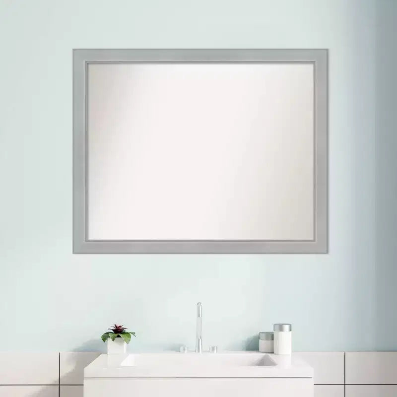 31"x25" Non-Beveled Brushed Nickel Narrow Bathroom Wall Mirror