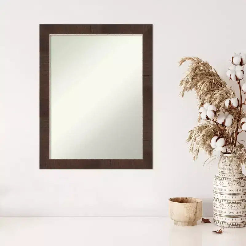 21"x27" Non-Beveled Brown Narrow Wall Mirror - Distressed Woodgrain Frame