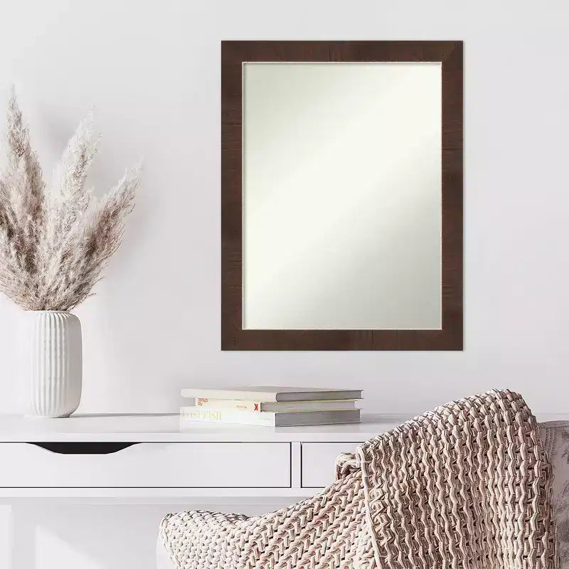 21"x27" Non-Beveled Brown Narrow Wall Mirror - Distressed Woodgrain Frame