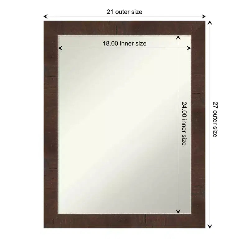 21"x27" Non-Beveled Brown Narrow Wall Mirror - Distressed Woodgrain Frame