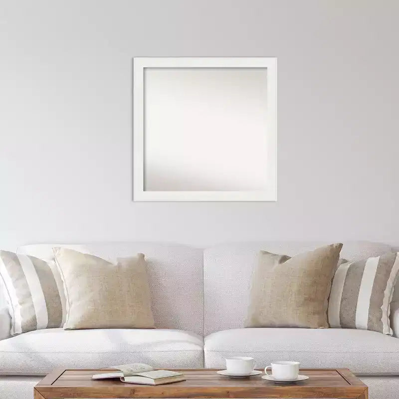 30"x30" Non-Beveled White Narrow Square Wall Mirror