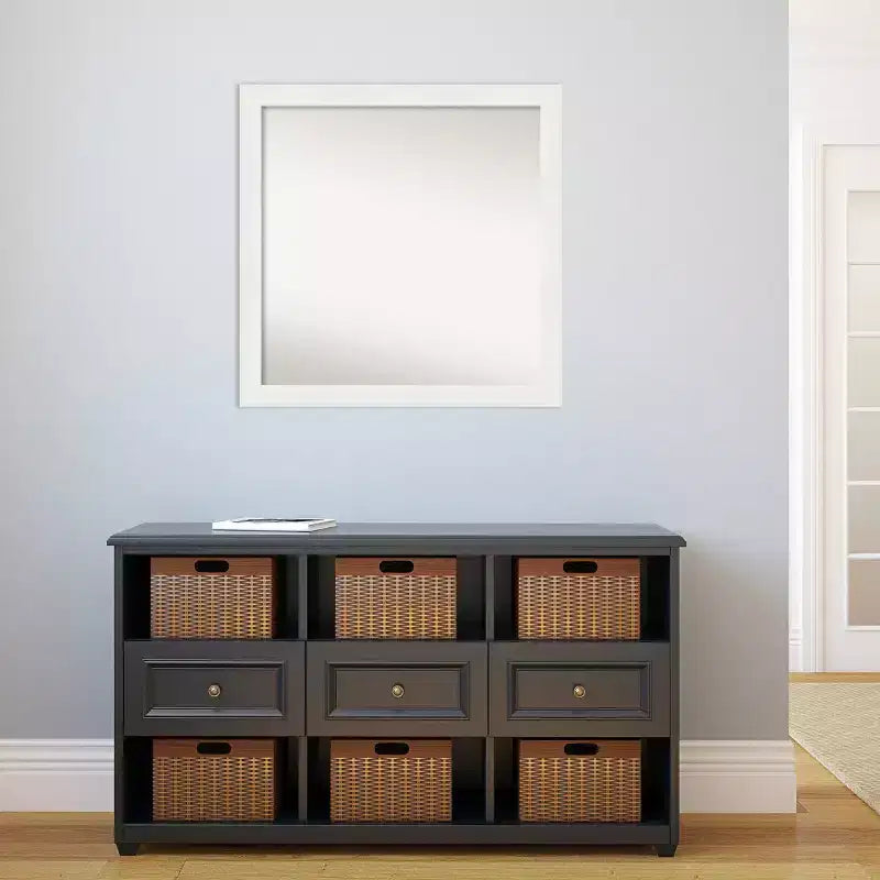 30"x30" Non-Beveled White Narrow Square Wall Mirror