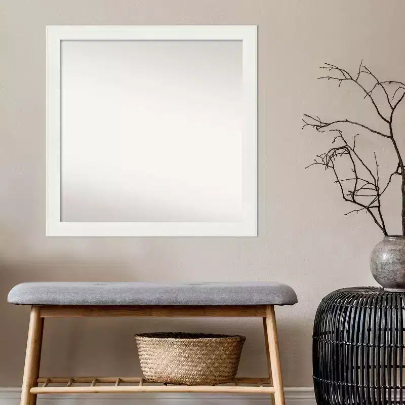 30"x30" Non-Beveled White Narrow Square Wall Mirror