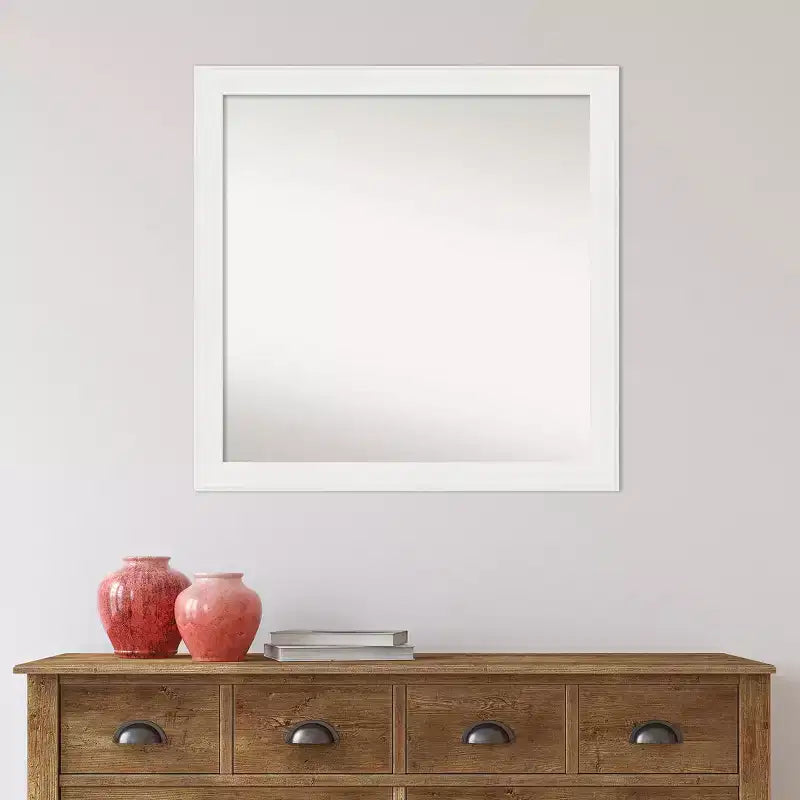 30"x30" Non-Beveled White Narrow Square Wall Mirror