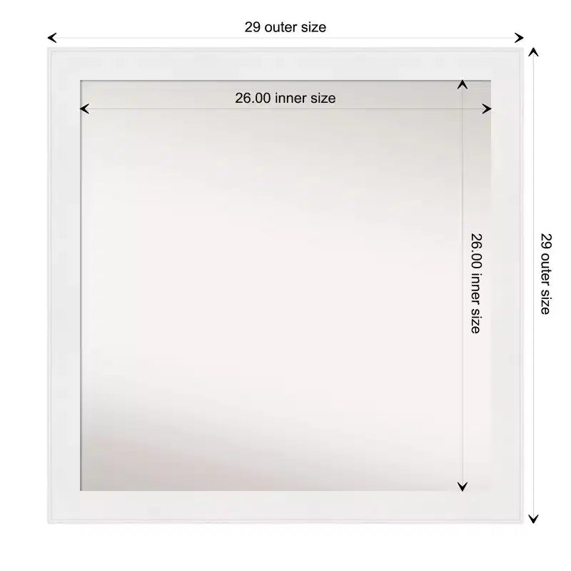 30"x30" Non-Beveled White Narrow Square Wall Mirror