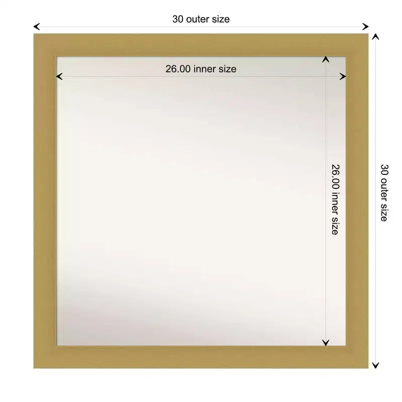 30"x30" Non-Beveled Brushed Gold Square Wall Mirror