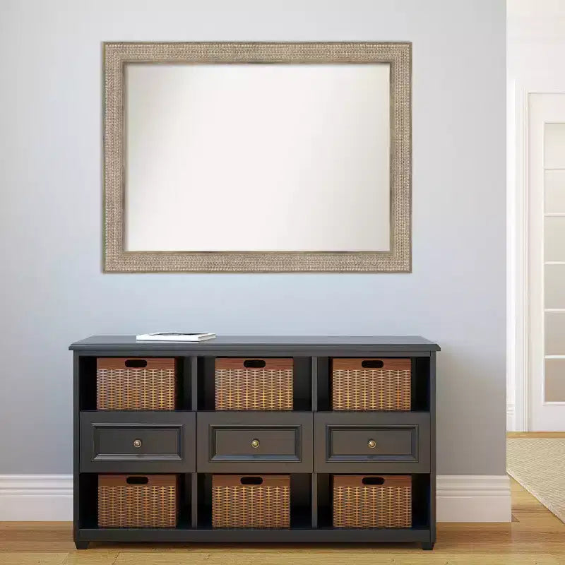 44"x33" Non-Beveled Silver Wood Wall Mirror - Modern Design