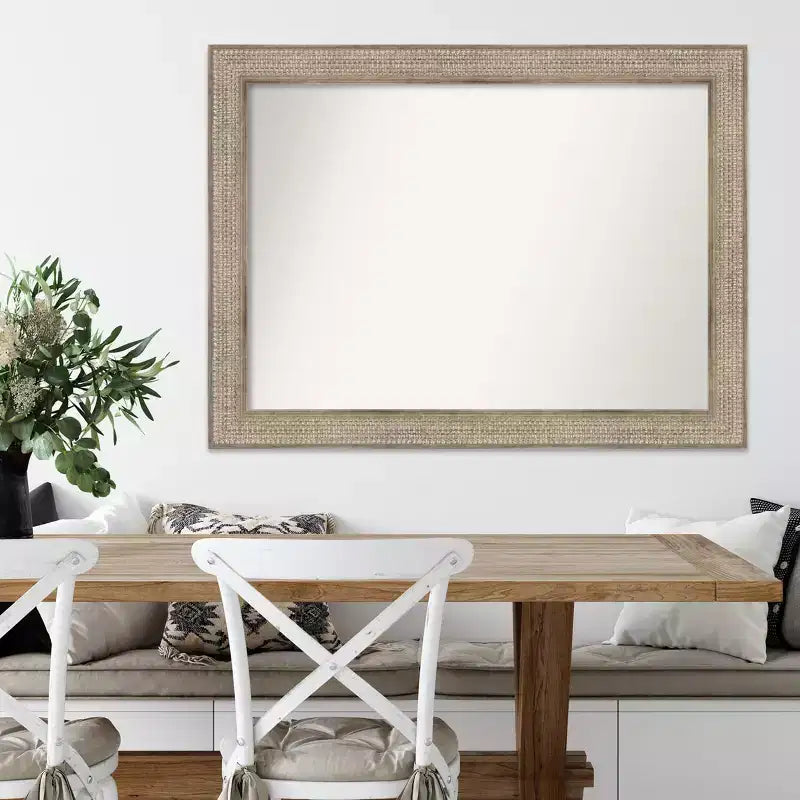 44"x33" Non-Beveled Silver Wood Wall Mirror - Modern Design