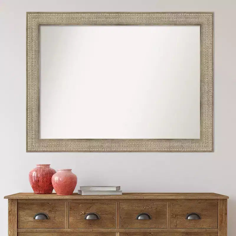 44"x33" Non-Beveled Silver Wood Wall Mirror - Modern Design