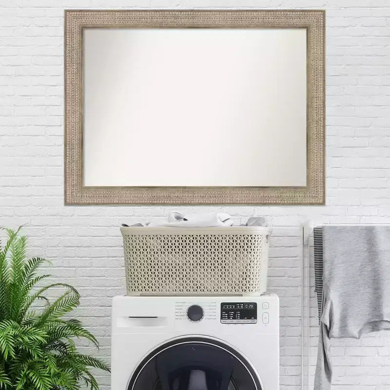 44"x33" Non-Beveled Silver Wood Wall Mirror - Modern Design