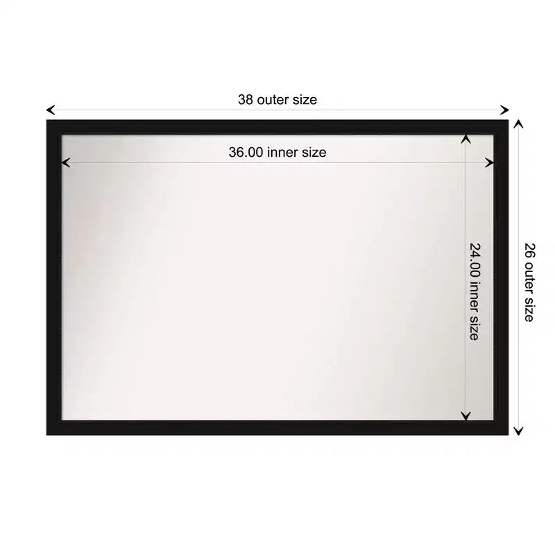 38"x26" Non-Beveled Black Narrow Wall Mirror - Modern Frame