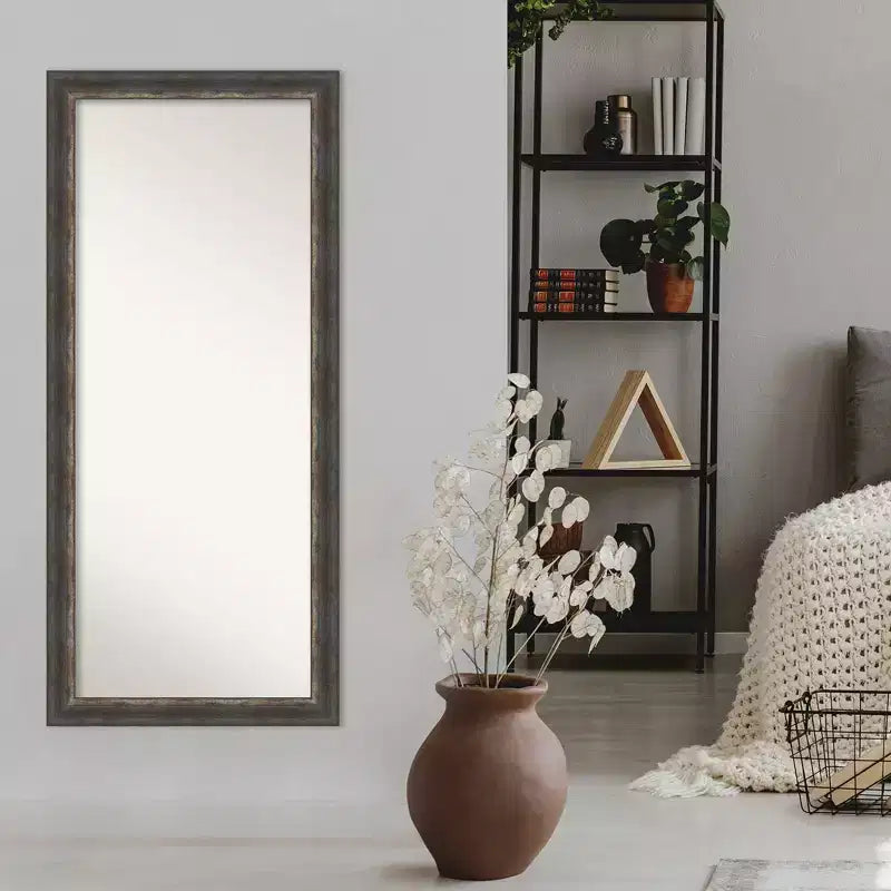 29"x65" Non-Beveled Rustic Char Full Length Floor Leaner Mirror