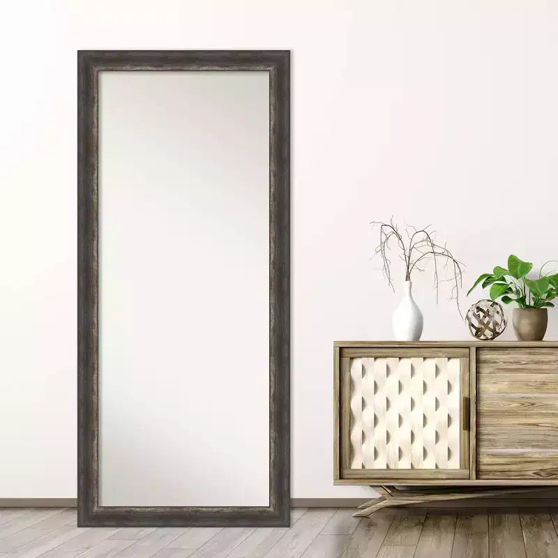 29"x65" Non-Beveled Rustic Char Full Length Floor Leaner Mirror