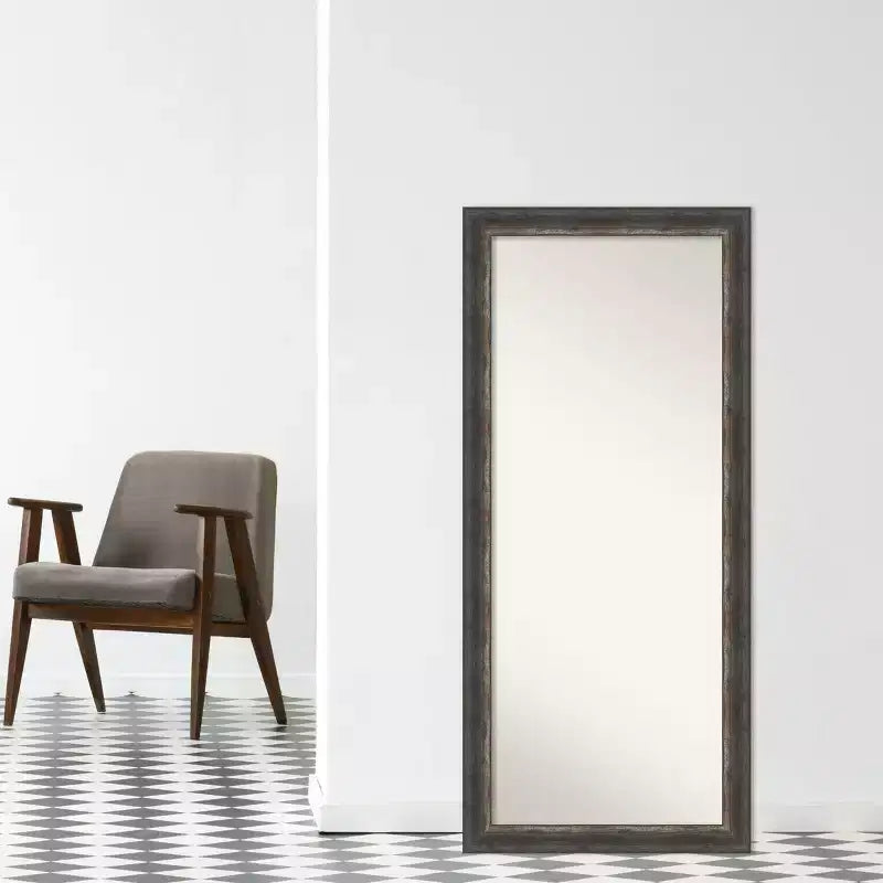 29"x65" Non-Beveled Rustic Char Full Length Floor Leaner Mirror