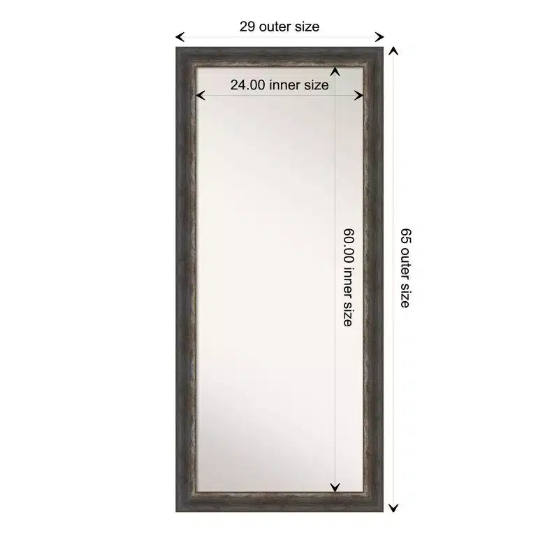 29"x65" Non-Beveled Rustic Char Full Length Floor Leaner Mirror