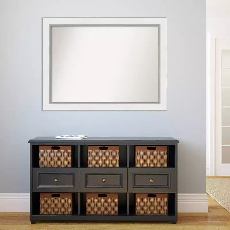 44"x33" Non-Beveled White Bathroom Wall Mirror - Modern Rectangle