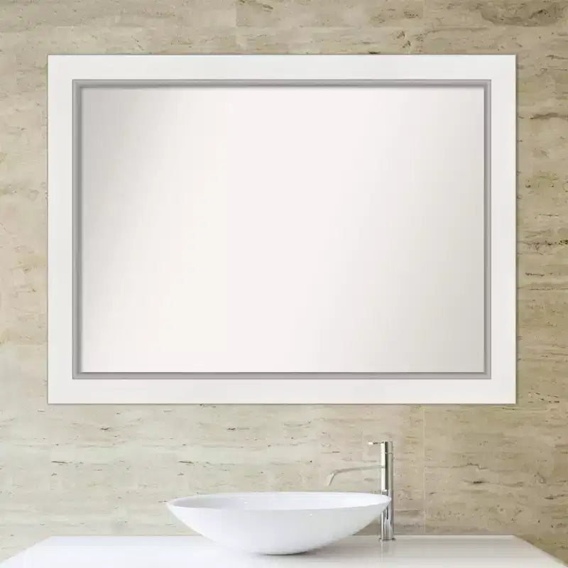 44"x33" Non-Beveled White Bathroom Wall Mirror - Modern Rectangle