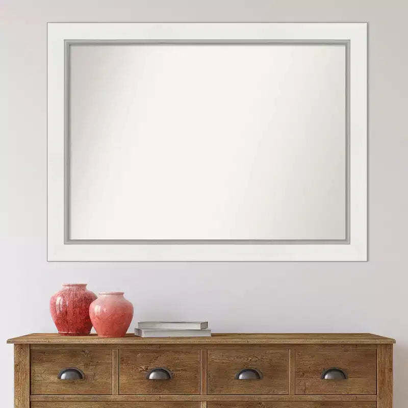 44"x33" Non-Beveled White Bathroom Wall Mirror - Modern Rectangle