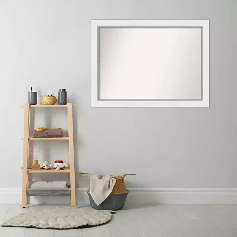 44"x33" Non-Beveled White Bathroom Wall Mirror - Modern Rectangle