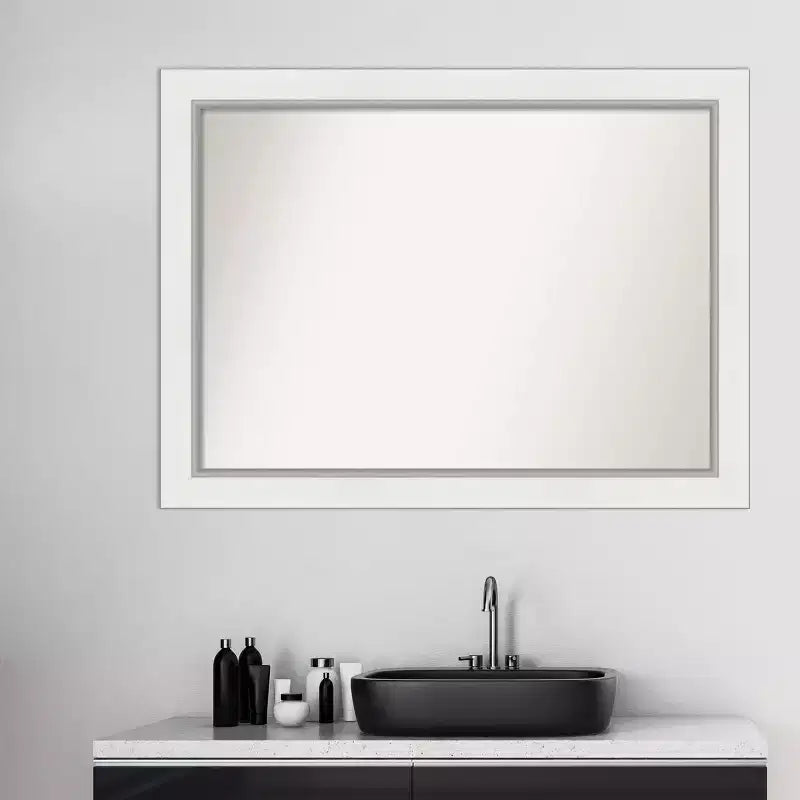44"x33" Non-Beveled White Bathroom Wall Mirror - Modern Rectangle