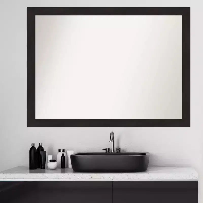 42"x31" Non-Beveled Espresso Brown Wall Mirror - Modern Rectangle