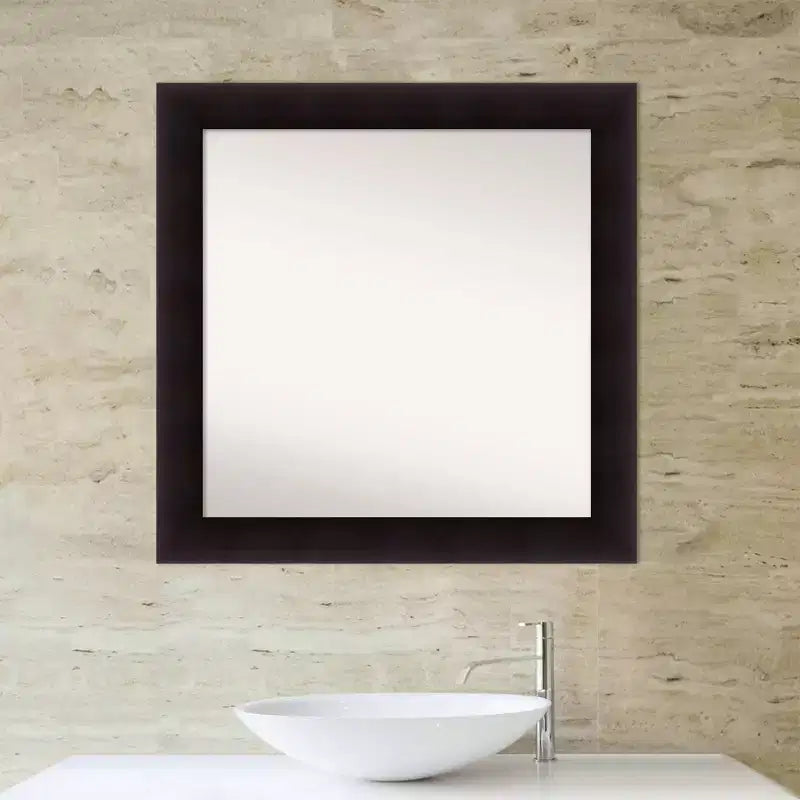 32"x32" Non-Beveled Espresso Wood Bathroom Wall Mirror - Modern Square