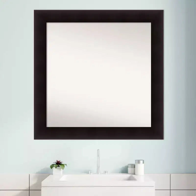 32"x32" Non-Beveled Espresso Wood Bathroom Wall Mirror - Modern Square