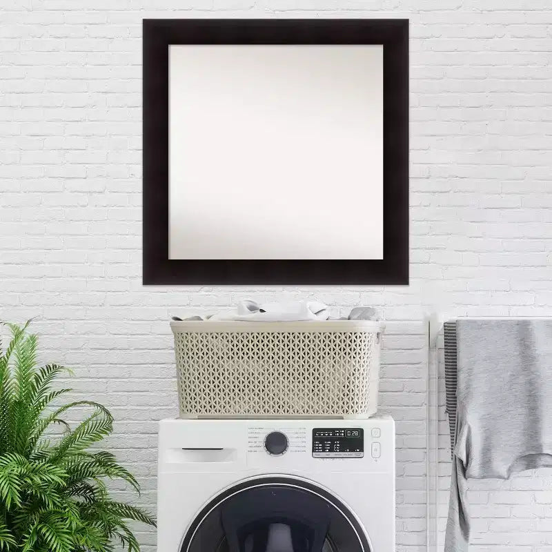 32"x32" Non-Beveled Espresso Wood Bathroom Wall Mirror - Modern Square