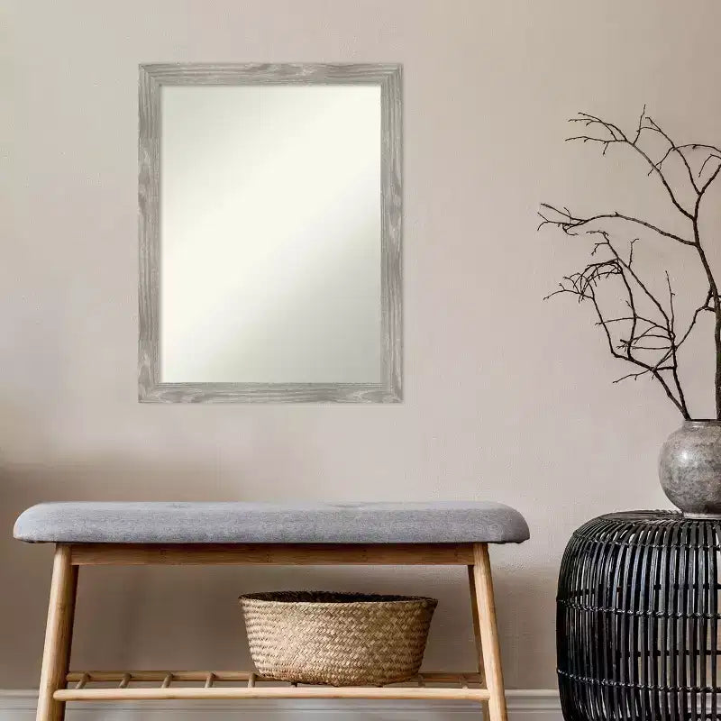 21"x27" Non-Beveled Gray Wash Bathroom Wall Mirror - Weathered Woodgrain Frame