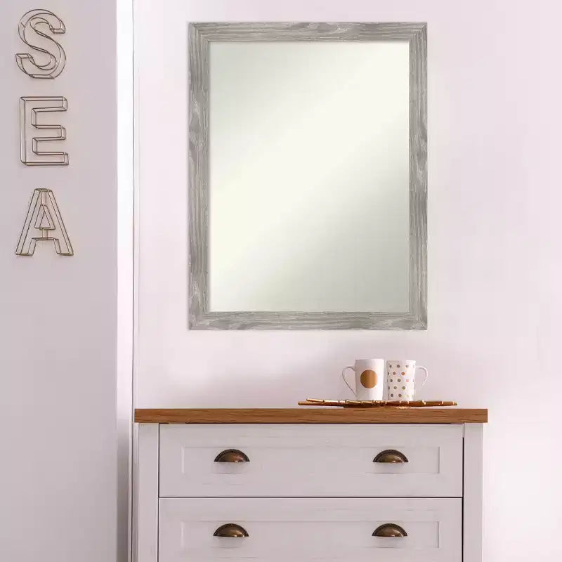 21"x27" Non-Beveled Gray Wash Bathroom Wall Mirror - Weathered Woodgrain Frame
