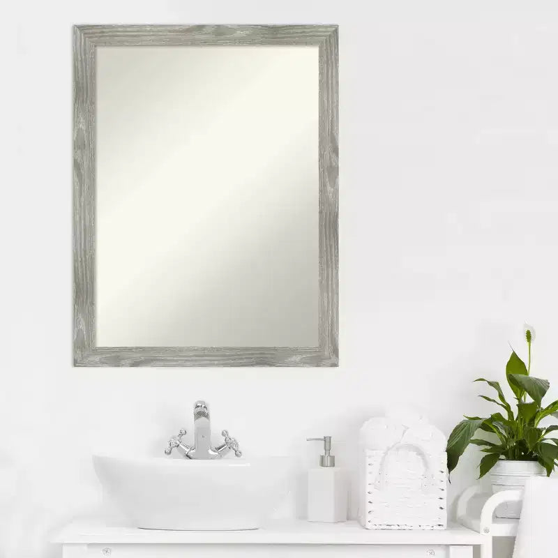 21"x27" Non-Beveled Gray Wash Bathroom Wall Mirror - Weathered Woodgrain Frame