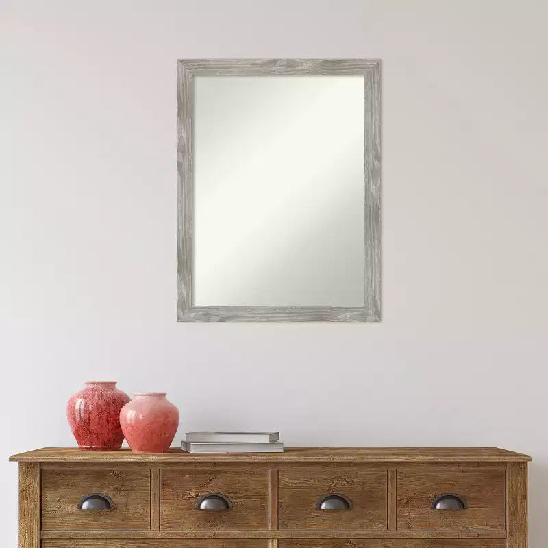 21"x27" Non-Beveled Gray Wash Bathroom Wall Mirror - Weathered Woodgrain Frame