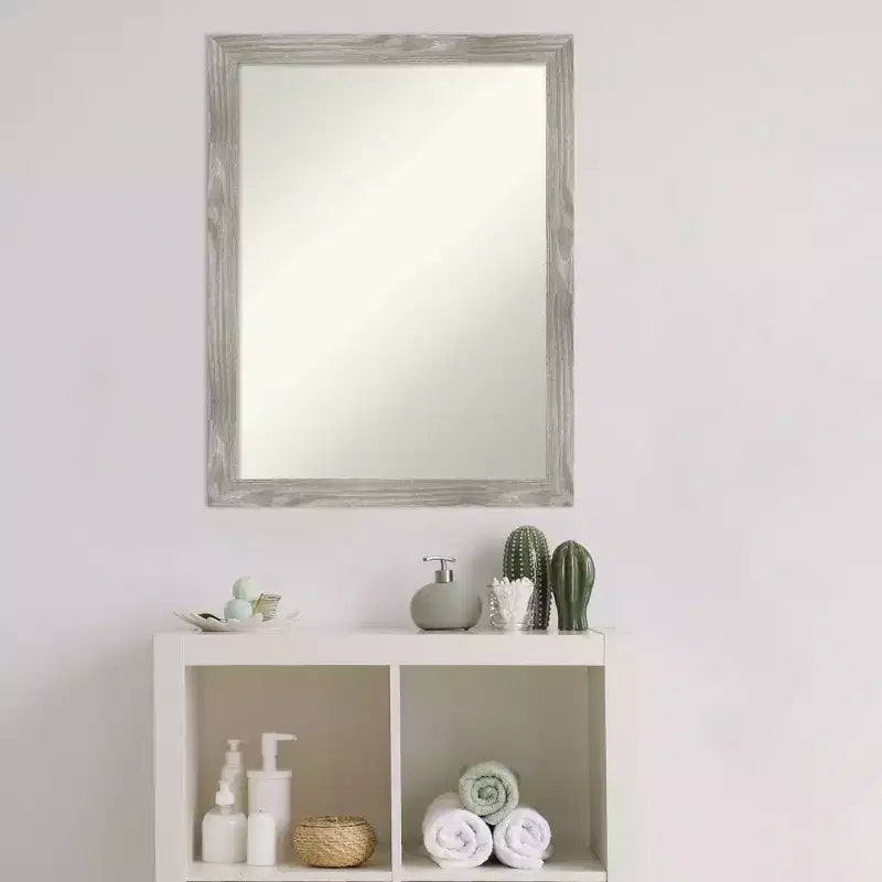 21"x27" Non-Beveled Gray Wash Bathroom Wall Mirror - Weathered Woodgrain Frame