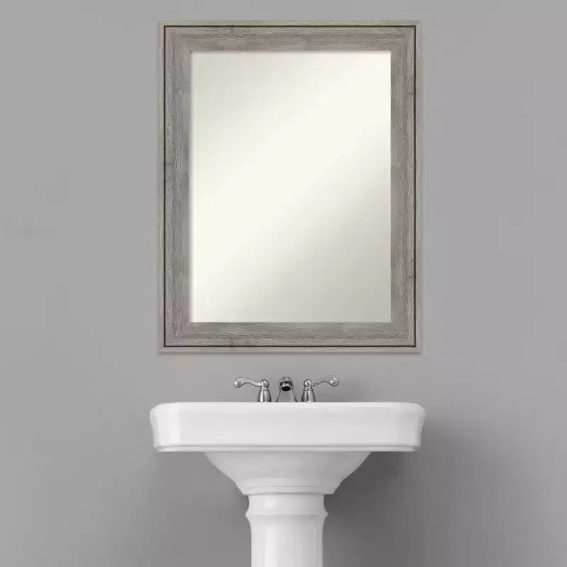 23"x29" Non-Beveled Barnwood Gray Wood Bathroom Wall Mirror