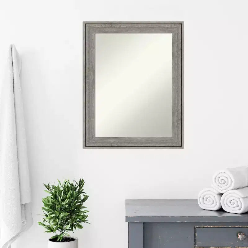 23"x29" Non-Beveled Barnwood Gray Wood Bathroom Wall Mirror