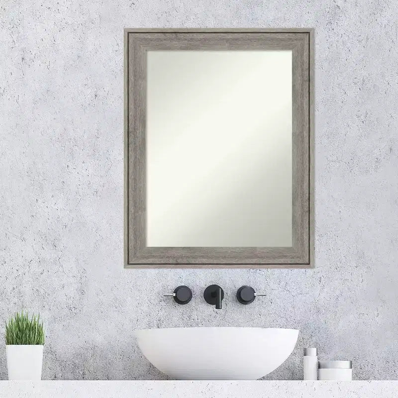 23"x29" Non-Beveled Barnwood Gray Wood Bathroom Wall Mirror