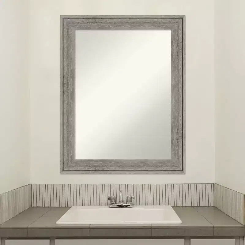 23"x29" Non-Beveled Barnwood Gray Wood Bathroom Wall Mirror