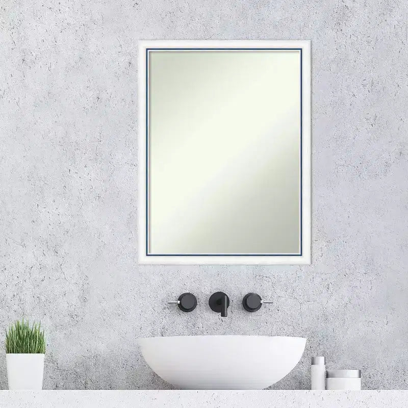 20"x26" Non-Beveled Wood Bathroom Wall Mirror White/Blue