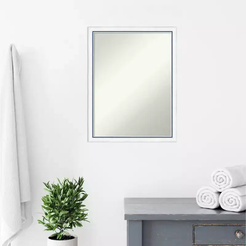 20"x26" Non-Beveled Wood Bathroom Wall Mirror White/Blue