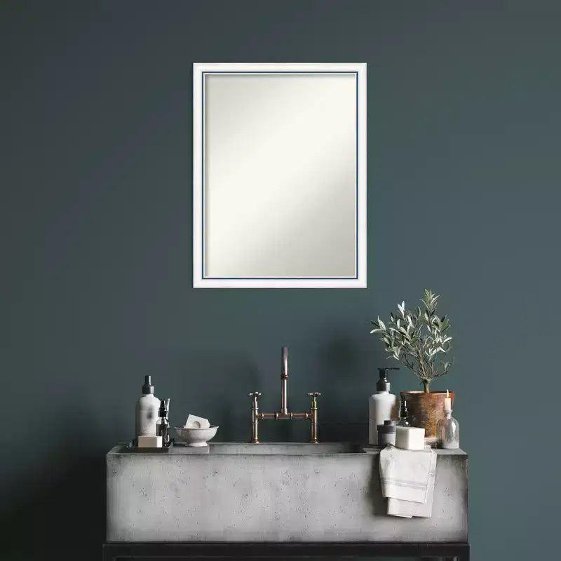 20"x26" Non-Beveled Wood Bathroom Wall Mirror White/Blue