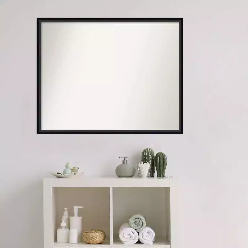 29"x23" Non-Beveled Black Wood Bathroom Wall Mirror - Contemporary