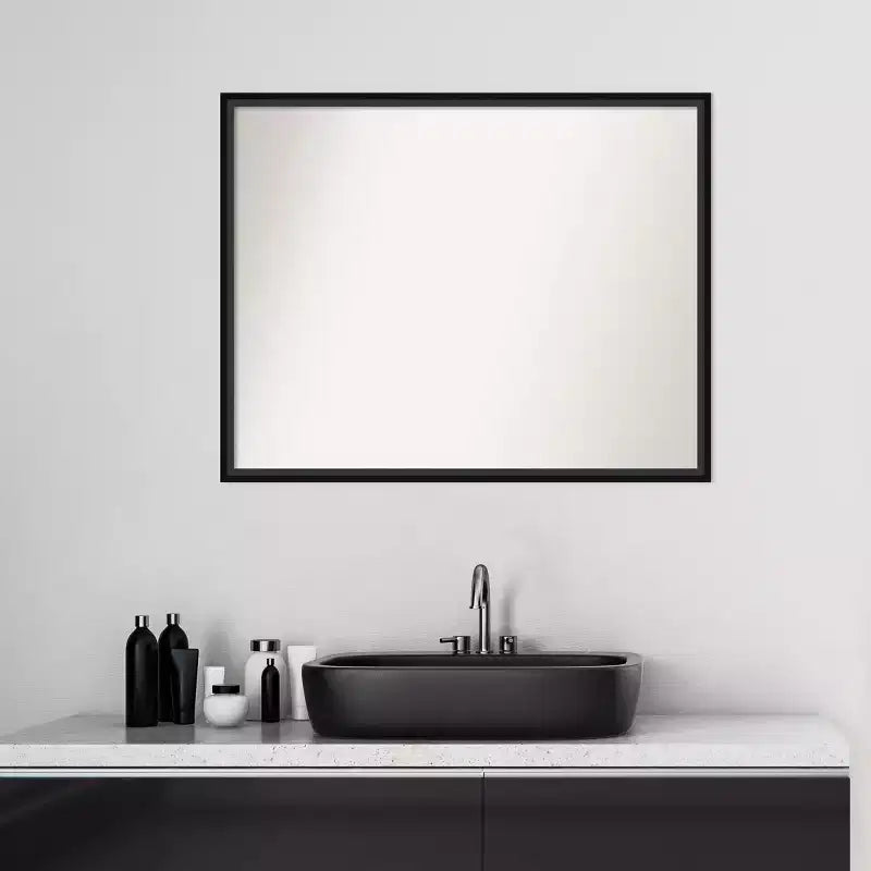 29"x23" Non-Beveled Black Wood Bathroom Wall Mirror - Contemporary