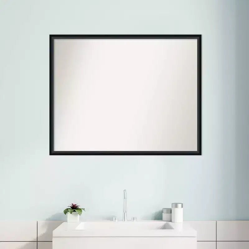 29"x23" Non-Beveled Black Wood Bathroom Wall Mirror - Contemporary