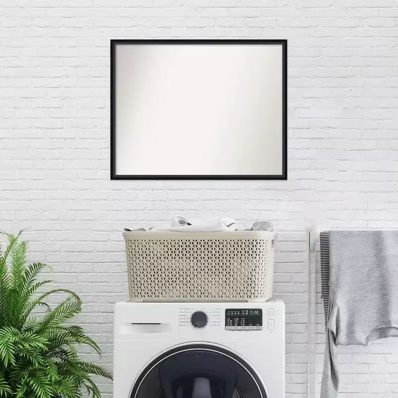 29"x23" Non-Beveled Black Wood Bathroom Wall Mirror - Contemporary